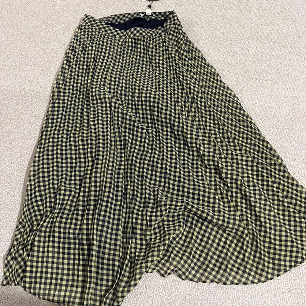 Whistles gingham lime and navy midi skirt